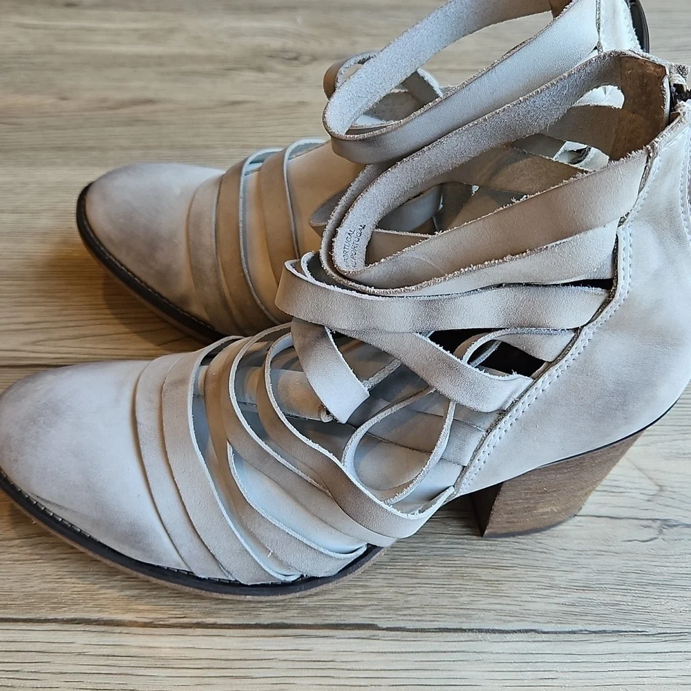 Free People Strappy Gray Ankle Boots